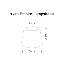 Load image into Gallery viewer, 30cm Empire lampshade dimensions illustration showing circular design and height of 25cm.