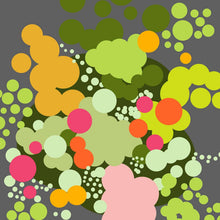 Load image into Gallery viewer, Green Geometric Abstract Bouquet print featuring vibrant circular motifs in earthy greens and playful pastels.