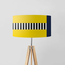 Load image into Gallery viewer, Textura Lampshade in mustard yellow with navy blue accent and black-white stripes