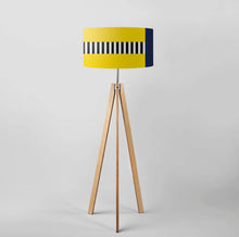 Load image into Gallery viewer, Modern Textura Lampshade featuring mustard yellow and navy blue design