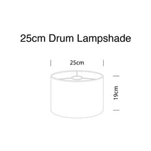 Load image into Gallery viewer, Illustration of a 25cm drum lampshade with dimensions showing diameter and height for interior decor.