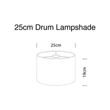 Load image into Gallery viewer, Illustration of a 25cm drum lampshade with dimensions showing diameter and height for interior decor