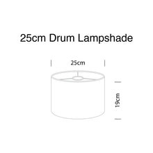 Load image into Gallery viewer, 25cm drum lampshade dimensions illustration showcasing size and proportions, with a simple design layout.