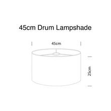 Load image into Gallery viewer, Illustration of a 45cm drum lampshade with dimensions 45cm diameter and 25cm height.