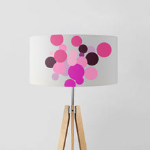 Load image into Gallery viewer, Geometric abstract bouquet of fuchsia flowers drum lampshade, 40cm and 45cm diameter, handmade modern lighting decor