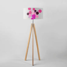 Load image into Gallery viewer, Hand-painted fuchsia floral geometric drum lampshade, 16 and 18 inch, contemporary artistic light shade