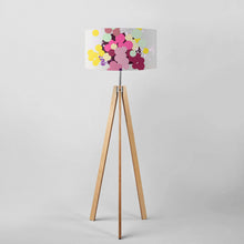 Load image into Gallery viewer, Hand-painted yellow and pink floral geometric drum lampshade, 16 and 18 inch, contemporary artistic light shade