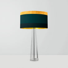 Load image into Gallery viewer, Gold and Shades of Green Stripes drum lampshade, 25cm and 30cm diameter, handmade modern striped lighting decor
