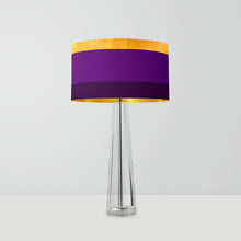 Load image into Gallery viewer, Limited edition Gold, Lilac and Purple Stripes drum lampshade, 25cm/30cm, modern striped design for stylish home interiors