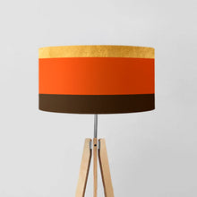 Load image into Gallery viewer, Gold, orange and brown drum lampshade with gold lining, 45cm diameter, handmade modern lighting decor