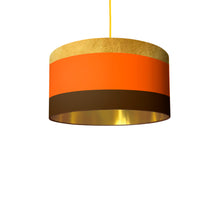Load image into Gallery viewer, Limited edition drum lampshade 45cm, modern abstract design in gold, orange and brown with gold interior lining