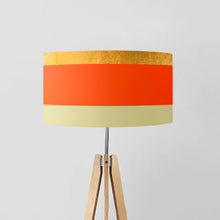 Load image into Gallery viewer, Gold, Orange and Cream Lines drum lampshade with gold lining, 40cm and 45cm diameter, handmade modern striped lighting decor