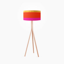 Load image into Gallery viewer, Bold Gold, Orange and Pink striped drum lampshade, 14 inch, handmade statement lighting for interiors
