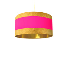 Load image into Gallery viewer, Hand-painted Gold, Pink and Gold striped drum lampshade, 18 inch, contemporary artistic light shade with gold interior