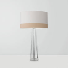 Load image into Gallery viewer, Warm Grey and Beige Stripes drum lampshade, 25cm diameter, handmade neutral striped light shade