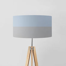 Load image into Gallery viewer, Hand-painted Light Blue and Light Grey striped drum lampshade, 16 and 18 inch, contemporary artistic light shade