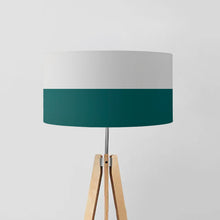 Load image into Gallery viewer, Light Grey and Deep Teal Stripes drum lampshade, 45cm diameter, handmade modern striped lighting decor