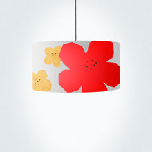 Load image into Gallery viewer, Designer Red and Gold Flower drum lampshade, 18 inch lighting shade