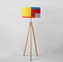 Load image into Gallery viewer, Squares E abstract geometric drum lampshade, handmade modern lighting for stylish interiors