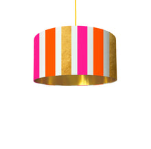 Load image into Gallery viewer, Vibrant V Stripes drum lampshade with luxurious gold lining, 45cm (18 inches) diameter, unique fabric shade