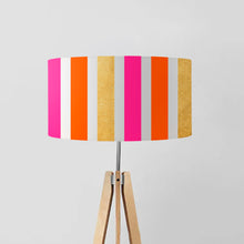 Load image into Gallery viewer, V Stripes drum lampshade with gold lining, 45cm (18 inches) diameter, bold fabric light shade