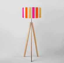 Load image into Gallery viewer, Stylish V Stripes drum lampshade featuring gold lining, 45cm (18 inches) diameter, elegant textile light cover