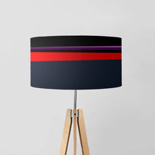 Load image into Gallery viewer, Winter Sunset Field Drum Lampshade, 45cm (18") diameter, featuring a serene snowy field under a vibrant sunset, perfect for home decor