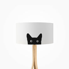 Load image into Gallery viewer, Black Cat Drum Lampshade, 35cm (14") diameter, featuring a charming black cat design with sleek lines, perfect for home decor