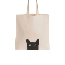 Load image into Gallery viewer, Black Cat cotton tote bag with minimalist cat design