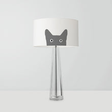 Load image into Gallery viewer, Grey and Blue Cat drum lampshade, 25–30cm handmade lighting