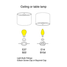 Load image into Gallery viewer, Illustration of lamp fittings: E27, B22, E14, and B15d for ceiling, floor or table lamps