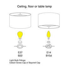 Load image into Gallery viewer, Illustration of ceiling or table lamp with E27, B22, E14, and B15d bulb fitting types
