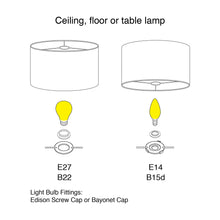 Load image into Gallery viewer, Illustration of ceiling or table lamp with E27, B22, E14, and B15d bulb fitting types