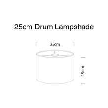 Load image into Gallery viewer, 25cm drum lampshade dimensions illustration showcasing size and proportions