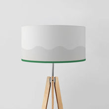 Load image into Gallery viewer, Geometric Grey Waves Drum Lampshade, 45cm (18") diameter, featuring a modern grey wave pattern, perfect for home decor