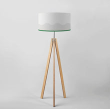 Load image into Gallery viewer, Drum Lampshade, Geometric Grey Waves design, 45cm (18") diameter, featuring a chic grey wave pattern, ideal for decor enthusiasts