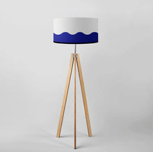 Load image into Gallery viewer, Geometric Navy Waves Drum Lampshade, 18-inch (45cm) diameter, displaying a stylish navy wave pattern, suited for contemporary lighting
