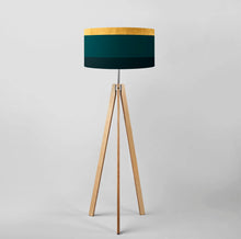 Load image into Gallery viewer, Large 18 inch drum lampshade with gold and green stripes, gold interior