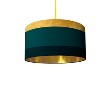 Load image into Gallery viewer, Gold and shades of green striped drum lampshade 45cm with gold lining