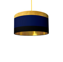 Load image into Gallery viewer, Gold, Navy, and Black Lines drum lampshade 45cm with gold lining