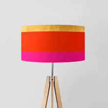 Load image into Gallery viewer, Gold, Orange and Pink striped drum lampshade 40–45cm with gold lining