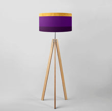 Load image into Gallery viewer, Large 18 inch drum lampshade with gold, lilac, purple stripes, gold interior