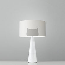Load image into Gallery viewer, Grey Grumpy Cat fabric drum lampshade, 10 inch playful cat design shade