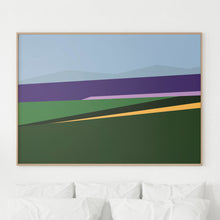 Load image into Gallery viewer, Limited Edition 'Looking Over' Art Print, numbered 1 to 100, featuring a vibrant abstract landscape with bold colours, perfect for art collectors