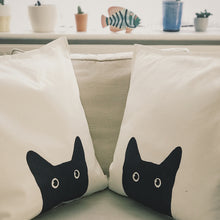Load image into Gallery viewer, Square cushion cover 20x20” featuring elegant black cat illustration
