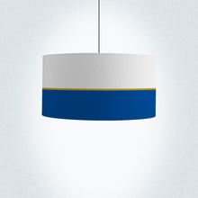 Load image into Gallery viewer, Limited Edition Navy and Gold Lines Lampshade, 40cm (16") wide, showcasing elegant intersecting lines in navy and metallic gold, ideal for modern interiors