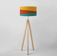 Load image into Gallery viewer, Contemporary striped drum lampshade, mustard terracotta Tiffany Blue, 45cm
