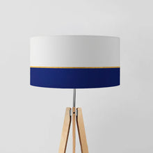 Load image into Gallery viewer, Navy and gold striped drum lampshade 45cm, handmade modern lighting