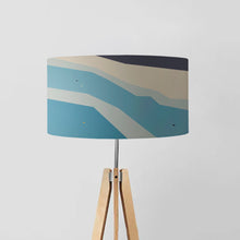 Load image into Gallery viewer, Swimmers Drum Lampshade, 45cm (18") diameter, featuring a dynamic aquatic scene with vibrant blues, perfect for home decor